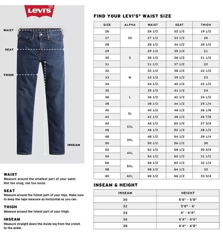 Levi jeans sizes guide on sale