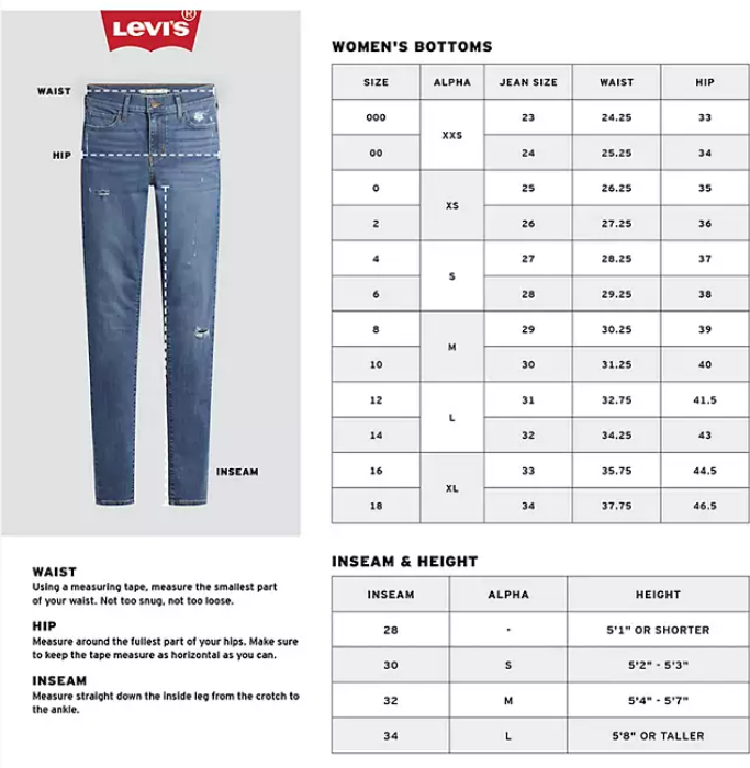 Levi s Product Size Guide Levi s Customer Service